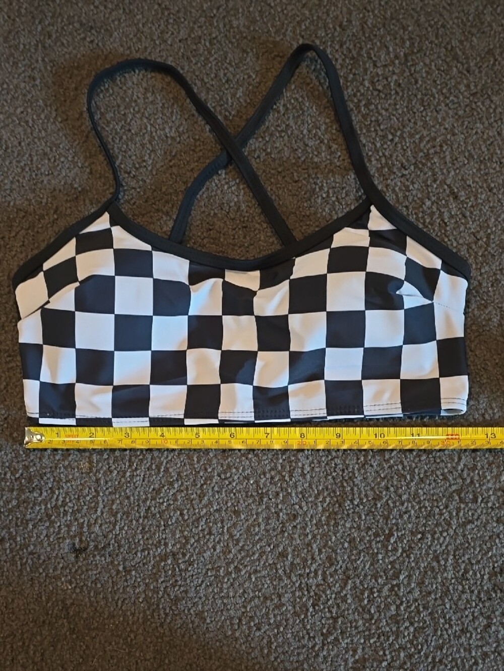 Checkerboard Black & White Sports Bralette - Strappy Back - Picture 2 of 4